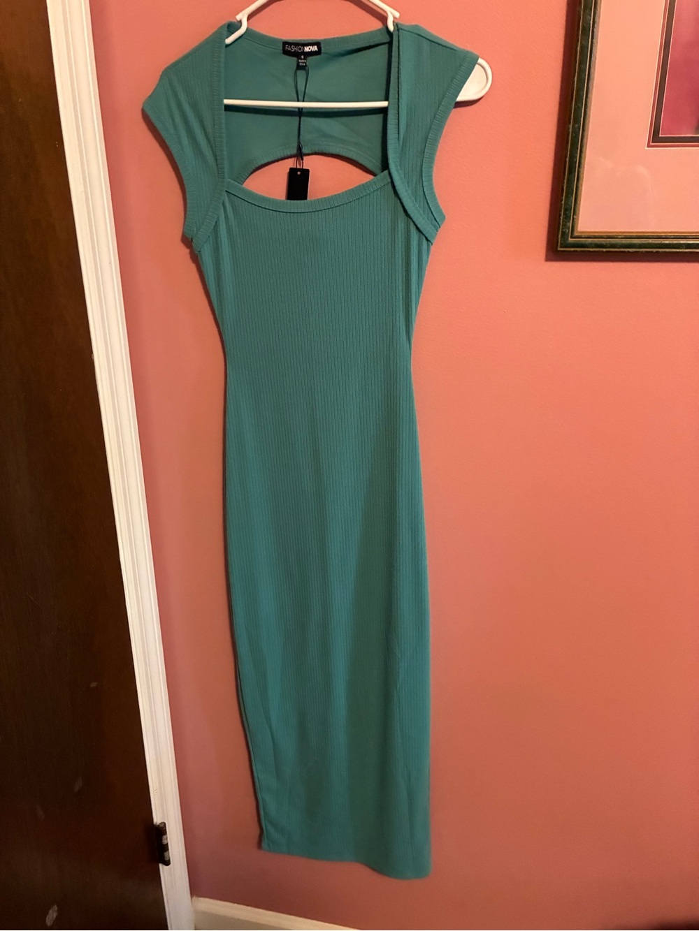 Fashion Nova Teal Ribbed Cutout Maxi Dress - Teal